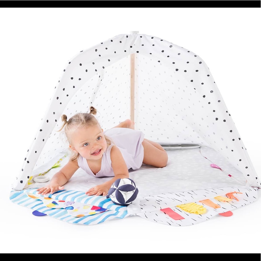 LOVEVERY wooden play gym with polka dot cover